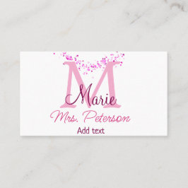 ピンクハートグリッターモノグラム先生ミセスモダンギ 名刺