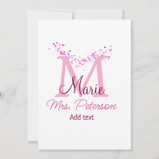 ピンクハートグリッターモノグラム先生ミセスモダンギ 招待状 (正面)