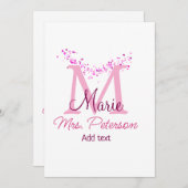 ピンクハートグリッターモノグラム先生ミセスモダンギ 招待状 (正面/裏面)