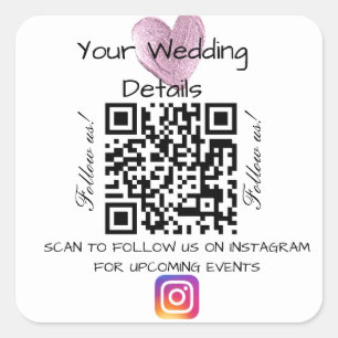 ピンクハートグリッター結婚のqrコードスキャンインストール スクエアシール