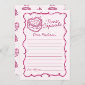 ピンクハートコケットさくらんぼケーキタイムカプセル 招待状 (正面/裏面)