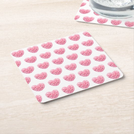 ピンクハートコースター スクエアペーパーコースター (アングル)