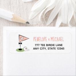 ピンクハートゴルフボールとフラッグ ラベル