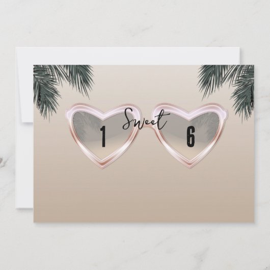 ピンクハートサングラスシック甘い16プールパーティー 招待状 (裏面)