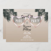 ピンクハートサングラスシック甘い16プールパーティー 招待状 (正面/裏面)