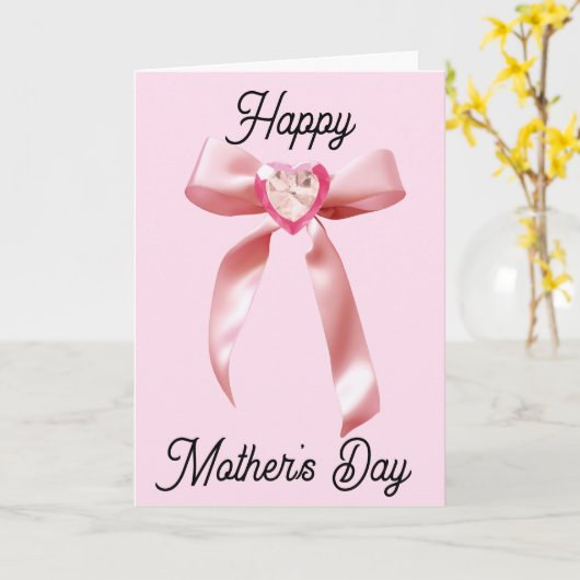 ピンクハートジェム&コケットボーマザーズデイ カード (黄色い花)