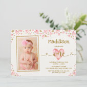 ピンクハートスウィートアートファーストバースデー招待状 招待状 (スタンド正面)