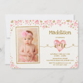 ピンクハートスウィートアートファーストバースデー招待状 招待状 (正面)