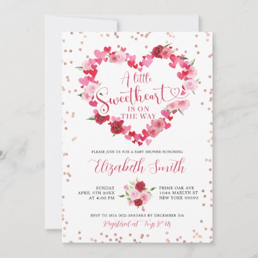 ピンクハートスウィートベビーシャワー招待状 招待状 (正面)