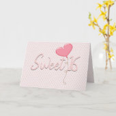 ピンクハートスウィート16誕生日バルーン カード (黄色い花)