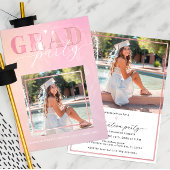 ピンクハートスクリプト卒業パーティー招待状 招待状