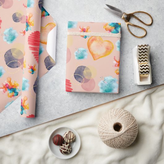 ピンクハートスタイル ラッピングペーパー (クラフト)