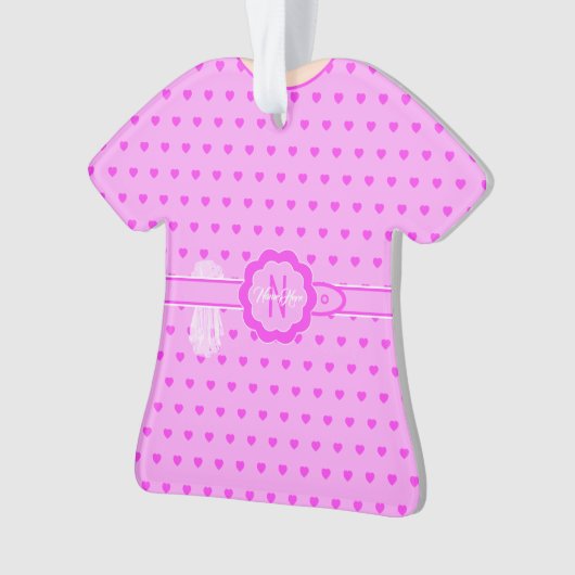 ピンクハートソフト薄紫ドレスフィギュアTシャツ オーナメント (正面)