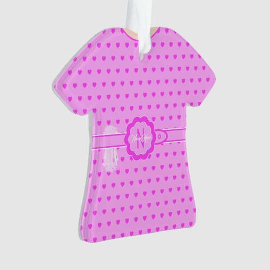 ピンクハートソフト薄紫ドレスフィギュアTシャツ オーナメント (正面)