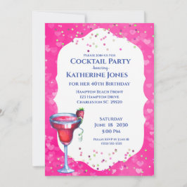 ピンクハートダイキリ誕生日カクテルパーティー 招待状