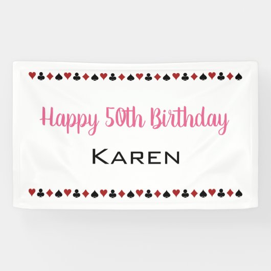 ピンクハートダイヤモンドスペードクラブカジノ誕生日 横断幕 (横)