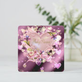 ピンクハートダマスクベビーガールシャワー 招待状 (スタンド正面)