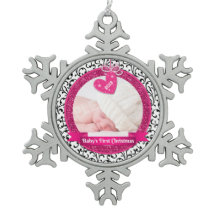 ピンクハートダマスク写真ベビーの初めてのクリスマス