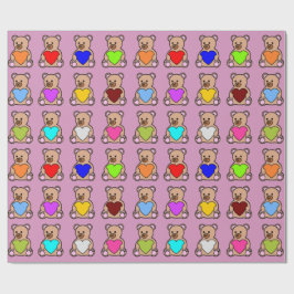 ピンクハートテディベア ラッピングペーパー
