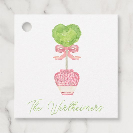 ピンクハートトピアリーギフトメッセージカード フェイバータグ (正面)