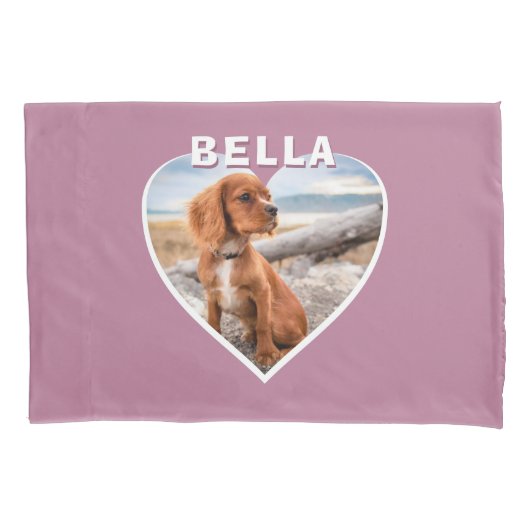 ピンクハートドッグフォトドッグ名 枕カバー (正面)
