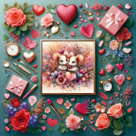 ピンクハートネズミクリスチャンカップルバレンタイン シーズンカード