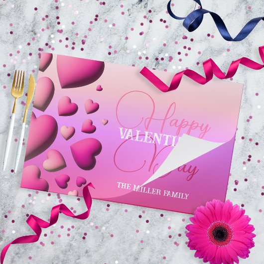 ピンクハートハッピーバレンタインデー紙ランチョンマット ペーパーパッド