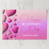 ピンクハートハッピーバレンタインデー紙ランチョンマット ペーパーパッド (正面)