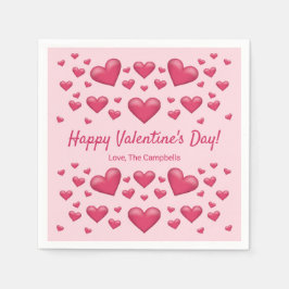 ピンクハートハッピーバレンタインデー&カスタム文字 スタンダードカクテルナプキン