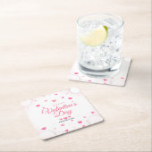 ピンクハートハッピーバレンタインデー スクエアペーパーコースター (インサイチュ)