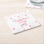 ピンクハートハッピーバレンタインデー スクエアペーパーコースター (アングル)