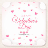 ピンクハートハッピーバレンタインデー スクエアペーパーコースター (正面)