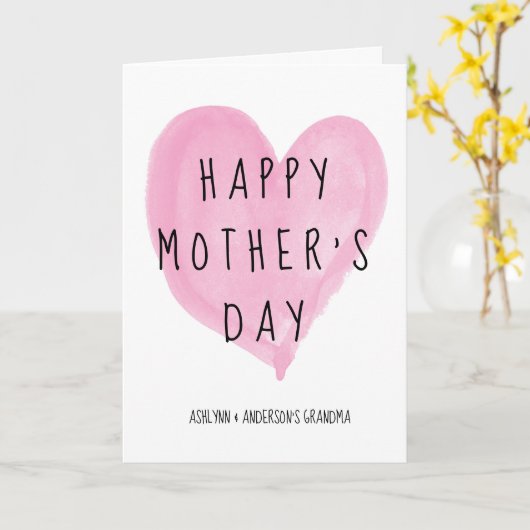 ピンクハートハッピーマザーズデイ祖母 カード (黄色い花)