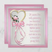 ピンクハートバラピンクホワイトキンセアニェラ招待状 招待状 (正面/裏面)