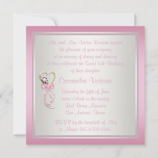 ピンクハートバラピンクホワイトキンセアニェラ招待状 招待状 (裏面)