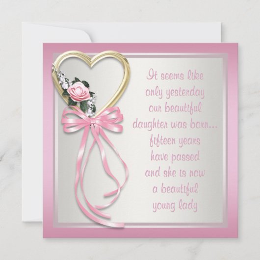 ピンクハートバラピンクホワイトキンセアニェラ招待状 招待状 (正面)