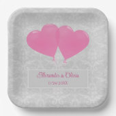 ピンクハートバルーンウェディングシャワー紙プレート ペーパープレート (正面)