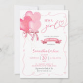 ピンクハートバルーンベビーシャワー 招待状 (正面)