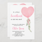 ピンクハートバルーンベビーシャワー 招待状 (正面/裏面)