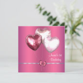 ピンクハートバルーン女の子1st誕生日パーティー 招待状 (スタンド正面)