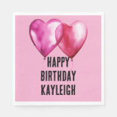 ピンクハートバルーン誕生日 スタンダードランチョンナプキン (正面)
