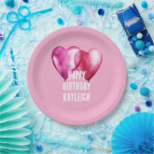 ピンクハートバルーン誕生日 ペーパープレート (パーティー)