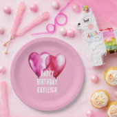 ピンクハートバルーン誕生日 ペーパープレート (パーティー)