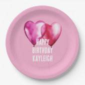 ピンクハートバルーン誕生日 ペーパープレート (正面)