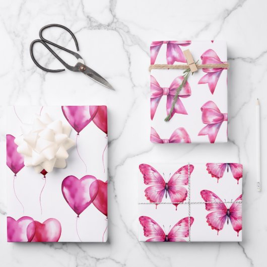 ピンクハートバルーン誕生日 ラッピングペーパーシート (正面)