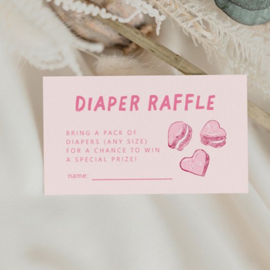 ピンクハートバレンタインおむつラッフルチケット エンクロージャーカード