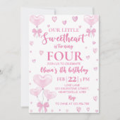 ピンクハートバレンタインズガール誕生日招待状 招待状 (正面)