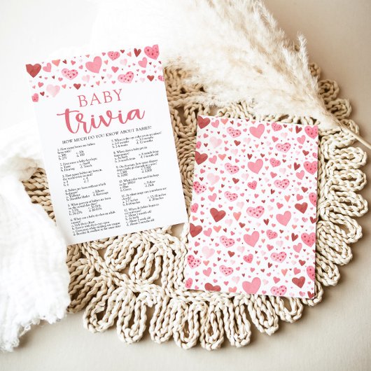 ピンクハートバレンタインベビートリビアベビーシャワーゲーム 招待状
