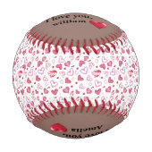 ピンクハートパタンバレンタインデー野球 野球ボール (裏面)