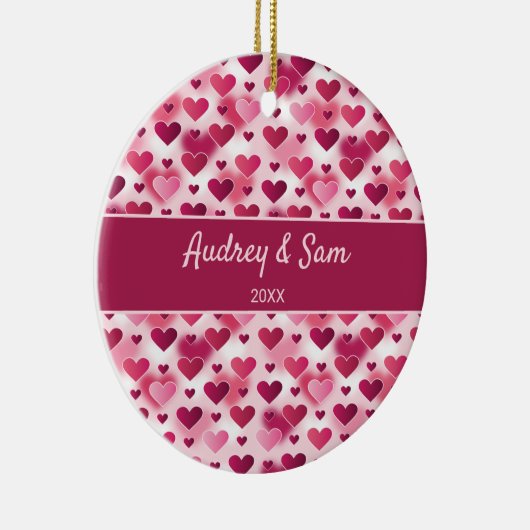 ピンクハートパターカスタムン文字 セラミックオーナメント (右)